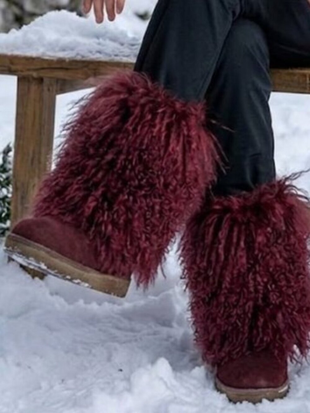 Bearpaw Boetis II Burgundy Curly Lamb Fur Sheepskin Lined Mongolian Boots 7 NEW